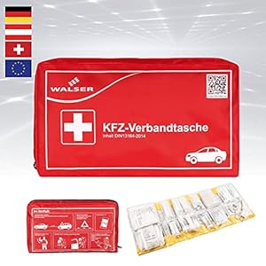 WALSER Verbandtas, auto-verbanddoos, EHBO-koffer, noodset auto, EHBO-tas DIN 13164, First Aid Kit rood 44264