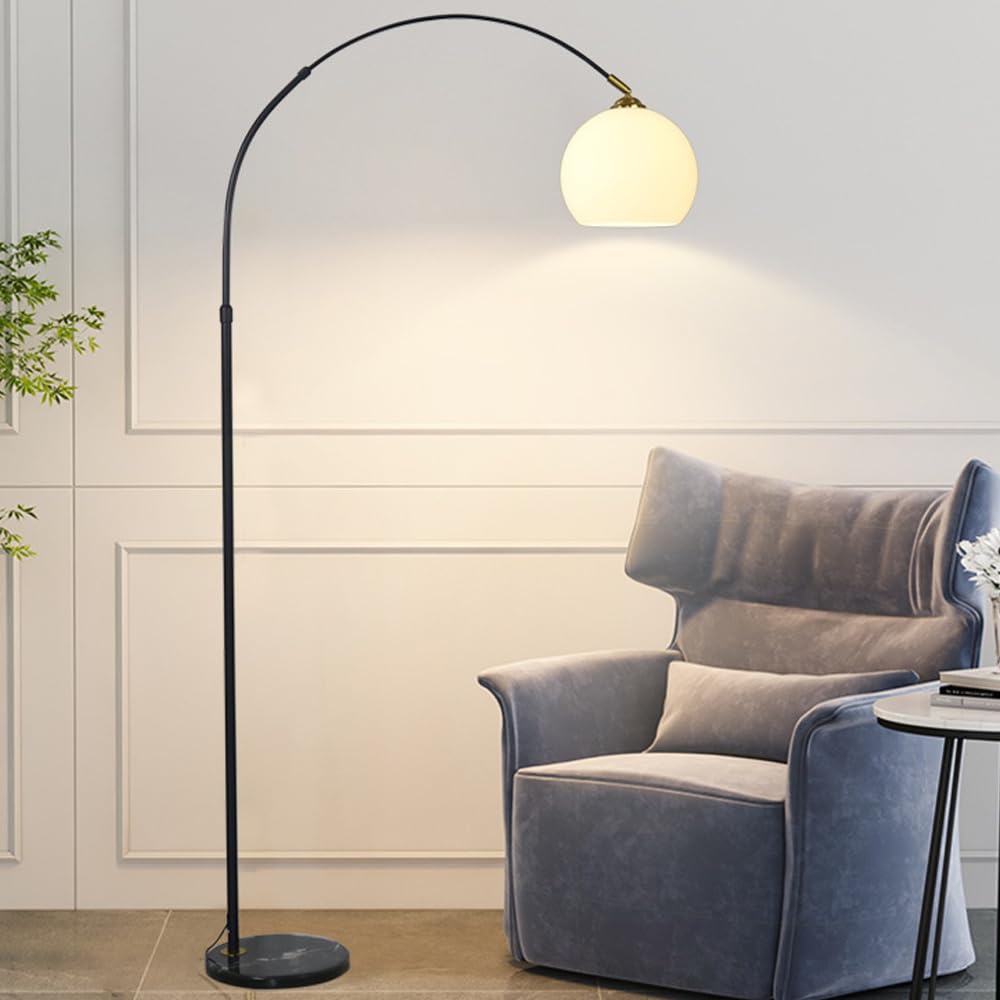 KlkrzJwy Modern Globe Glass Floor Lamp Height-Adjustable Arc Iron Floor Lamp Marble Base Tall Lamp with Foot Switch E26 Dimmable Standing Light for Study Living Room Sofa Area — image 1
