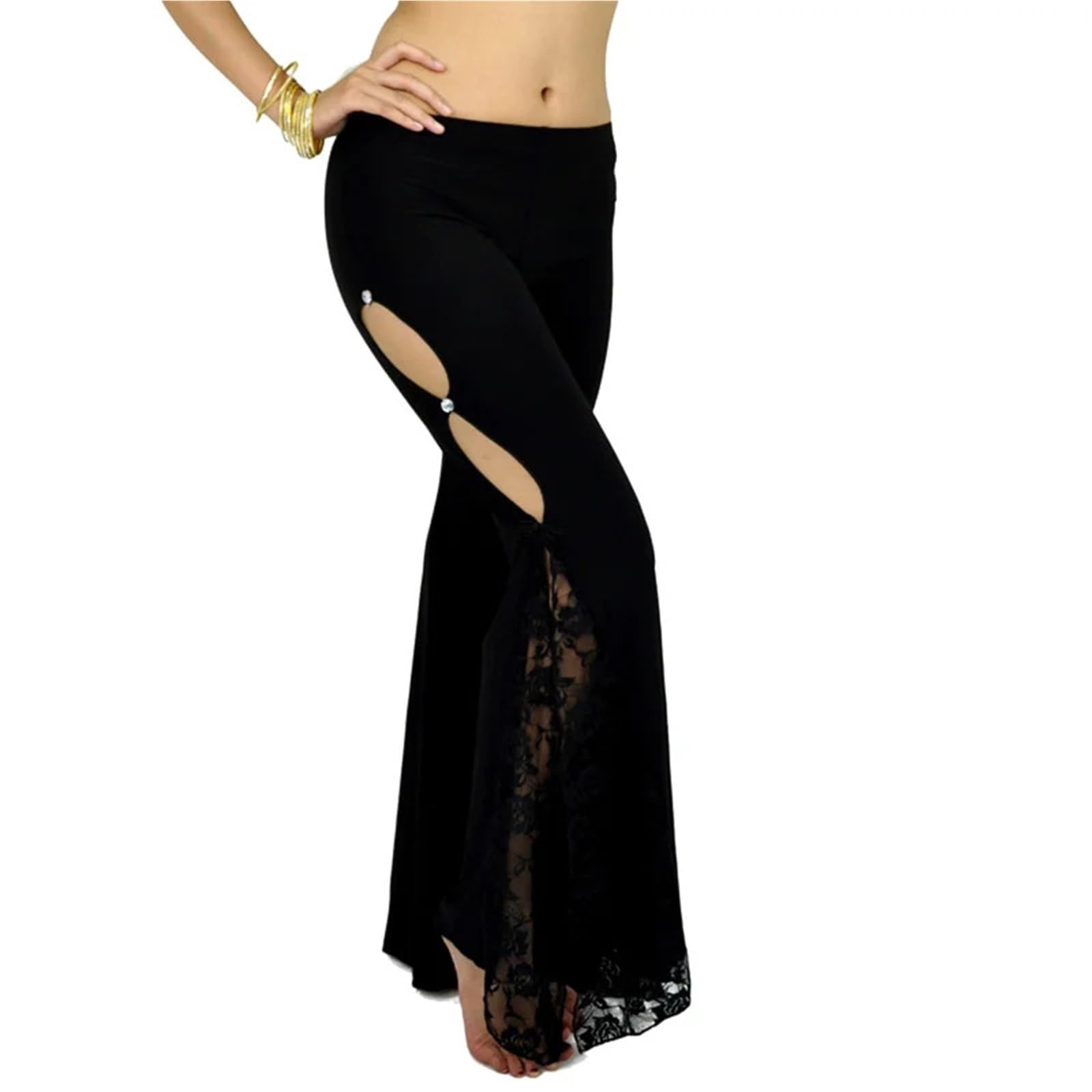 Damen Chiffon Tanzhose Frauen Spitze Floral Ausgestellte Lange Hose Bauchtanz Kleidung Seite Schlitz Design Elastischer Bund Ergänzende Praxis Tragen