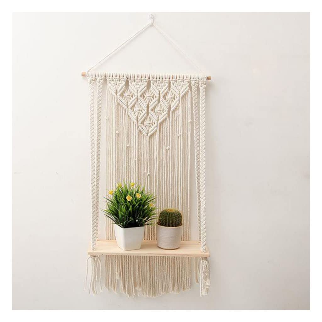 Tapices Macramé Tapiz Tejido a Mano Hecho de Hilo de algodón y Madera, Decoraciones de Pared/estantes