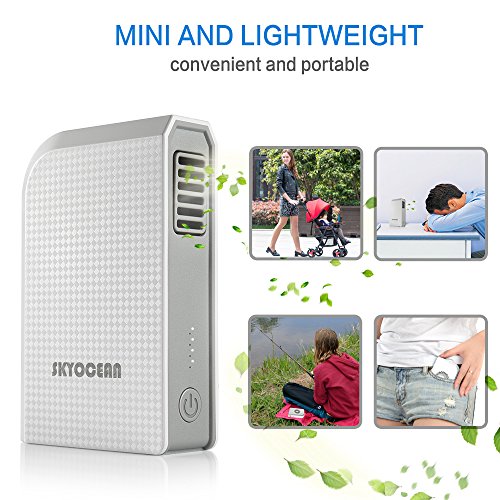 Small Personal Fan with 6000mAh Power Bank, Mini Battery Rechargeable USB Fan with Portable Phone Charger Handheld Air Conditioner Summer Cooler Bladeless No Leaf Fan (White)