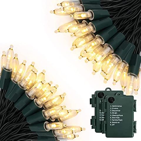 KOUQIYA Battery Operated Christmas Lights 2 Pack, 17ft 50 LED Mini String Lights with Auto-Timer 8 Modes Waterproof Tree Lights (Warm White Cover