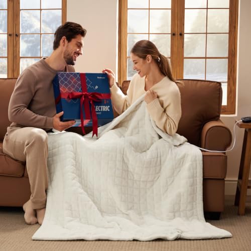 Image of Bedsure Luxury Quilted Heated Blanket Full, Thick Electric Blanket, Ivory