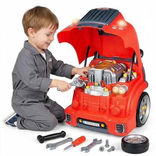 Image of Interactive Truck Engine Toy with Removable Parts - Lights, Sounds, and Fun for Young Mechanics -Unleash their Creativity and Motor Skills with this Truck Engine Toy- Ideal Gift for 3-5-Year-Old Boys