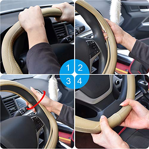 Ylife Microfiber Leather Car Steering Wheel Cover, Universal 15 inch Breathable Anti Slip Auto Steering Wheel Covers (Cream-Color)