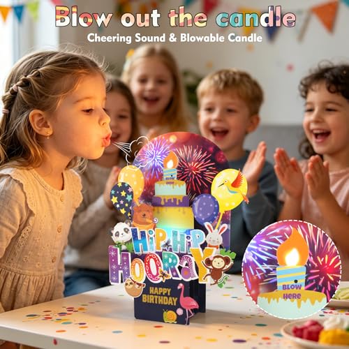 3D Pop Up Birthday Card, Kids Birthday Cards with Music Lights & Fireworks, Blow Out Candle, Happy Birthday Song, Birthday Gift Cards with Envelope, Message Card, Note and DIY Number for Kids, Girl, Boy — view 6