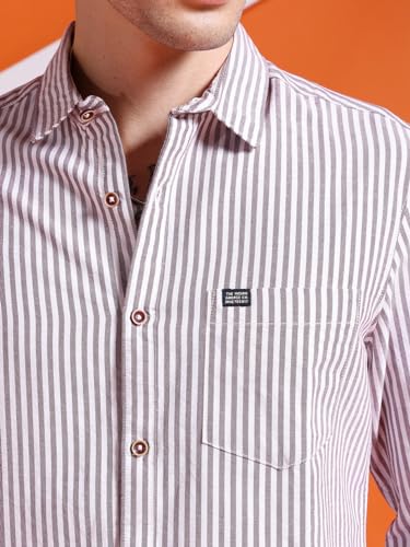 Image of The Indian Garage Co Men Slim Fit Striped Full Sleeves Cutaway Collar Casual Shirt