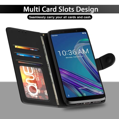 Image of Pikkme Asus Zenfone Max Pro M1 Flip Cover Leather Finish | Inside TPU with Card Pockets | Wallet Stand and Shock Proof | Complete Protection Flip Case (Black)