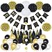 Lily & Peony Black and Gold Party Decorations (85Pcs)- Happy Birthday Banner, 20 Party Balloons, 10 Paper Pom Poms, 10 Tassels and 32 Round Paper Garland Perfect for Any Birthday Party