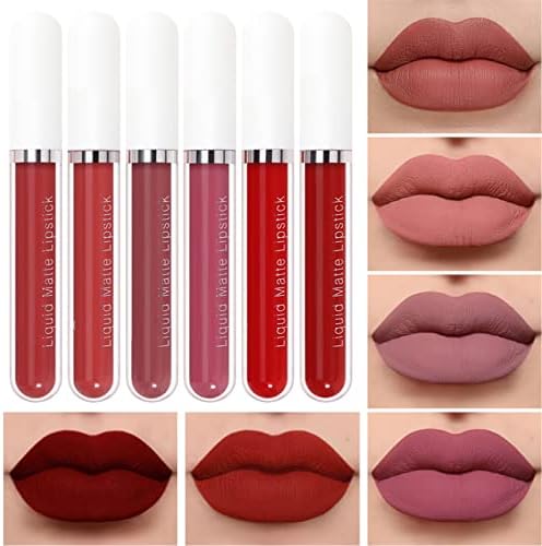 6Pcs Matte Liquid Lipstick Lipgloss Set Lip Stain Long Lasting Waterproof Lipstick for Women High Pigmented Nude Velvety Lip Gloss Set for Girls & Women Make Up Gift Set