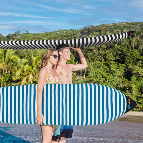 SUN CUBE Surfboard Sock Cover, Protective Surf Bag for Surfing Board, Light Stretchy Surfbag Sleeve for Funboard, Hybrid (9'6'', Blue White) by SUN CUBE - Image 5