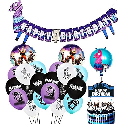 BAIBEI Party Supplies Set | Happy Birthday Cake Topper Foil & Latex Balloons | Video Game Theme Decorations Supply Kit for Adults, Teens, Boys, Girls and Kids Cover