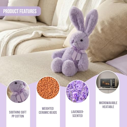 Image of Microwaveable Lavender Bunny Plush, Heated & Lightly Weighted Stuffed Animal Plush Toy, Faux Rabbit Fur, Scented Buddy for Soothing Relaxation, Hand Warmer Gift for Adults 18+, Purple 7 Inch