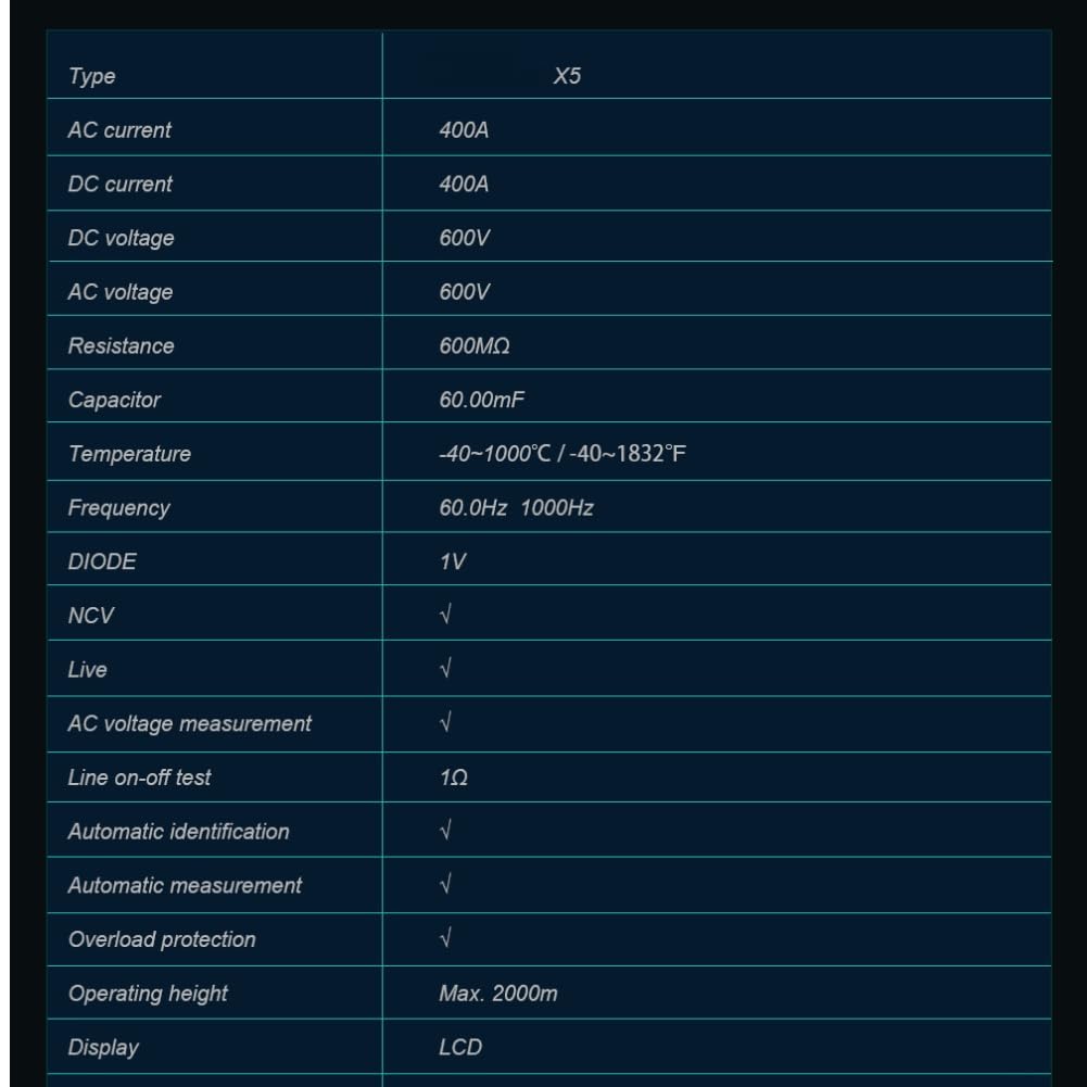 Stromzange AC/DC 400A True für rms Auto-Ranging 6000 Counts Stromzange