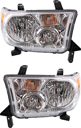 Evan-Fischer Headlight Set Compatible with 2009-2013 Toyota Tundra Left Driver and Right Passenger Side Halogen With bulb(s)