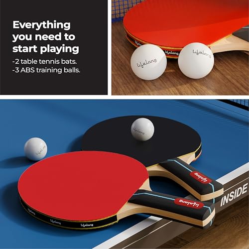 Image of Lifelong Table Tennis Racquet Set | 2 Bats & 3 Training Balls | 7-Ply Wood Construction with Premium Rubber Surface | Indoor & Outdoor Play | Suitable for Beginners & Recreational Gaming