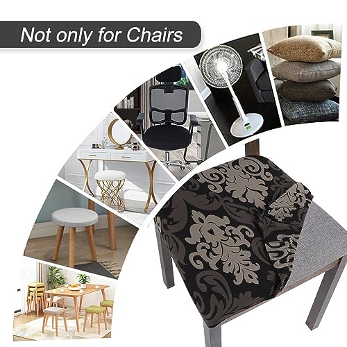 Image of SearchI Seat Covers for Dining Room Chairs Stretch Printed Chair Seat Covers Set of 4, Removable Washable Upholstered Chair Seat Protector Cushion Slipcovers for Kitchen, Office(Black /Brown)