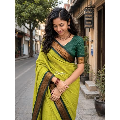Image of Gadwal Cotton Silk Checked Saree for Women | Pure Kalyani Cotton Checked Saree with Zari Border Tassels & Blouse | Kanjivaram Linen Silk | Handloom Weave