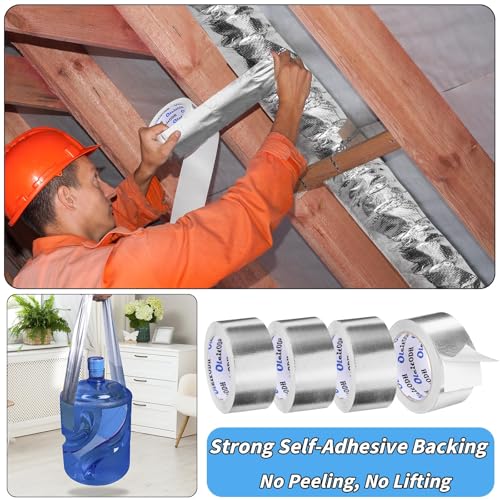Image of Oleitodh 6 Pack Aluminum Foil Fiberglass Tape 4 Inch x 66 FT HVAC Heat Tape | Reflective Foil, Self-Adhesive, Heat Resistant, HVAC Ducts, Furnace, Dryer Vent, Engine Bay, Insulation Repair