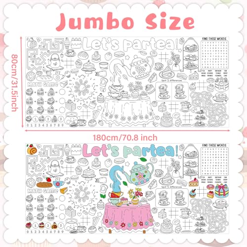 Image of Naozinebi Spring Tea Time Giant Coloring Poster for Kids Large Coloring Tablecloth Big Paper Sheets Page Flower Table Cloth DIY Activity Game Art Crafts Mat Wall Home Party Decoration Supplies