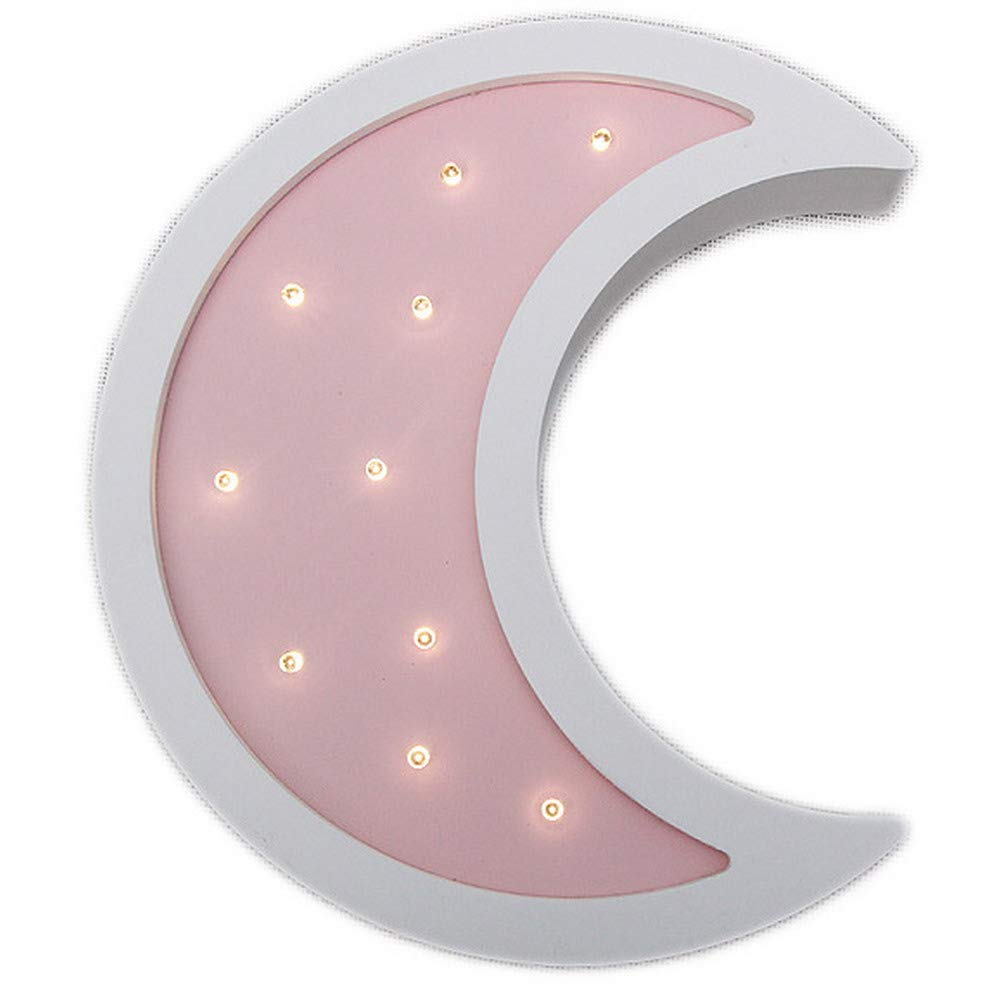 Crescent Night Light Moon LED Nursery Wall Light Baby Room Wood Decor Table Top Lamp Kids Marquee Sign Pink HS-016
