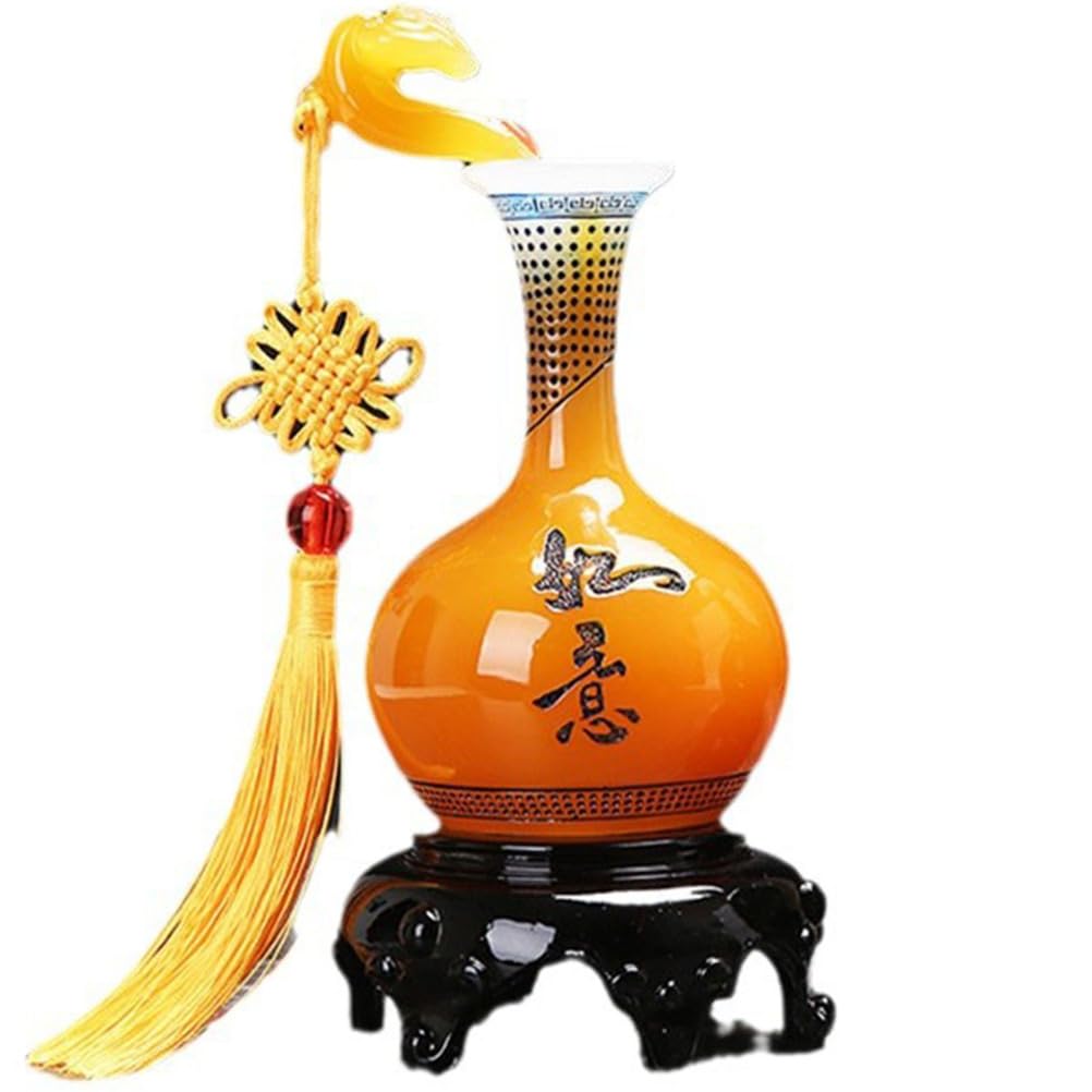Mały żółty jadeitowy wazon dekoracyjny Ruyi mały rozmiar ozdoba domu do dekoracji stołu w salonie Feng Shui akcentujący pojemnik na kwiaty,Yellow,S