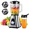 SHARDOR 1200W Blender for Shake and Smoothies, Countertop Blender and Personal Blender Combo, 52oz Glass Jar, 22oz Travel Cup + 3 Adjustable Speed Control for Frozen Fruit Drinks, Smoothies, Sauces, Sliver SHARDOR 1200W Blender for Shake and Smoothies, Countertop Blender and Personal Blender Combo, 52oz Glass Jar, 22oz Travel Cup + 3 Adjustable Speed Control for Frozen Fruit Drinks, Smoothies, Sauces, Sliver