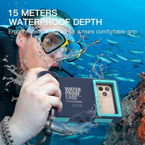 Image of feily Polycarbonate Professional 50ft Diving Phone Case For All Samsung iPhone Series, Universal Waterproof Cell Phone Cover For Outdoor Surfing Swimming Snorkeling Photo Video (Black-Blue)