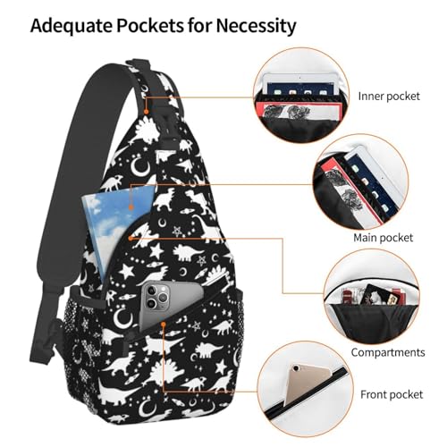 Black and White Dinossaur Sling Backpack Unisex Crossbody Chest Bag Shoulder Chest Bag For Women Men Hiking Travel4