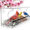 Window Bird Feeder with Strong Suction Cups and Seed Tray, Outdoor Birdfeeders for Wild Birds, Finch, Cardinal, and Bluebird. Large Outside Hanging Birdhouse Kits, Drain Holes, 3 Extra Suction Cups