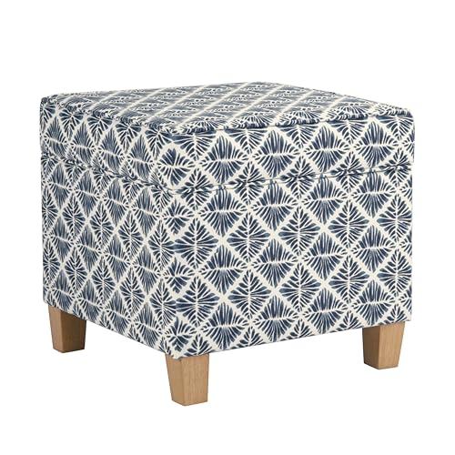 Image of HomePop 18 inch Classic Square Storage Ottoman - Blue Geometric Pattern
