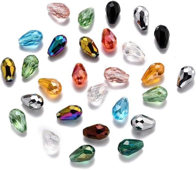 Julz Beads 100 Faceted Tear Drop Glass Crystal Beads - Mixed Colours - P00559, 6mm