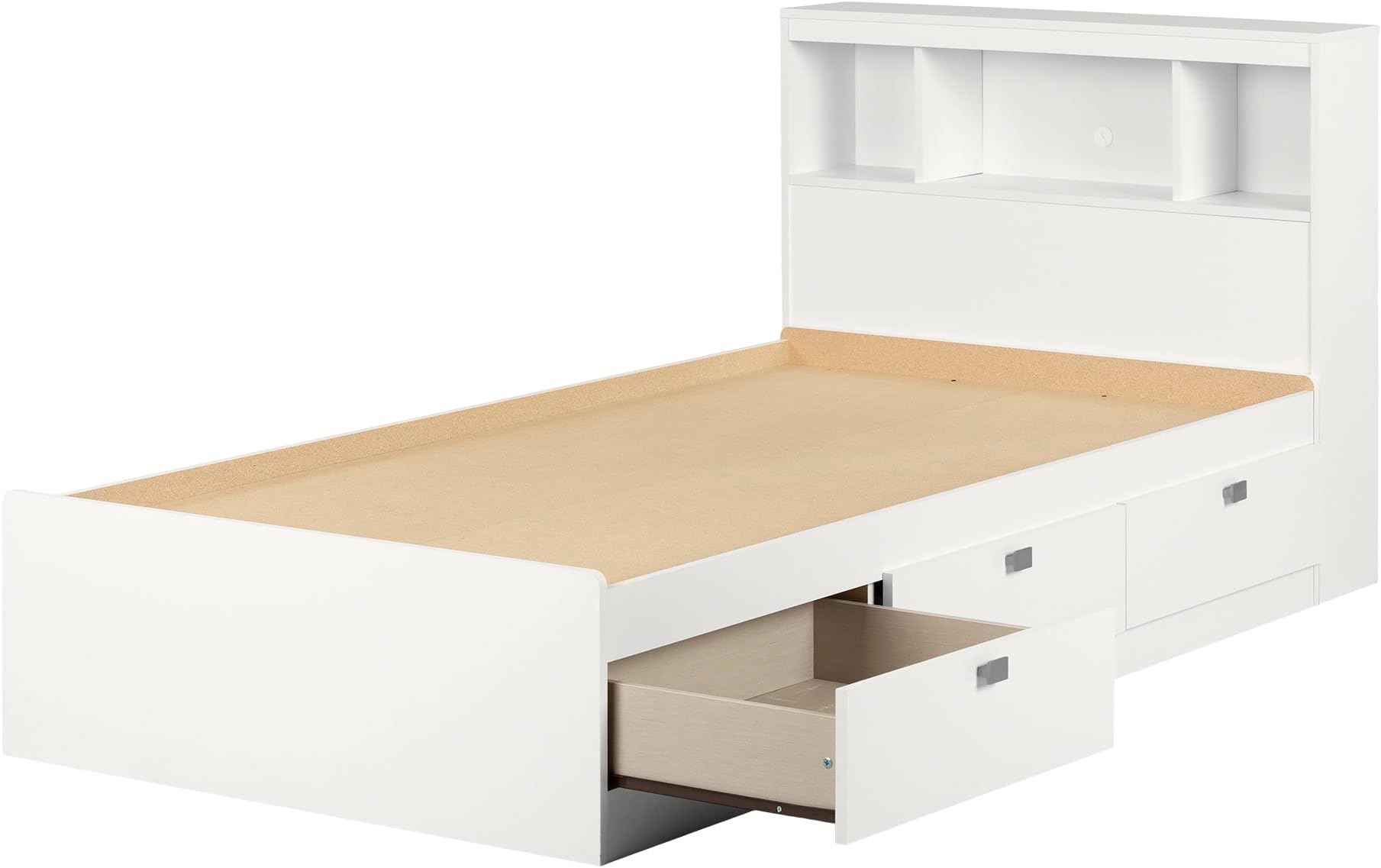 Spark Twin Storage Bed and Bookcase Headboard, Pure White