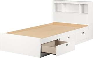 Spark Twin Storage Bed and Bookcase Headboard, Pure White