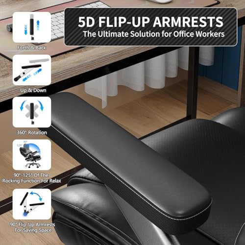 Image of Big and Tall Office Chair with 5D Arms, 600lbs Fabric & PU Leather Heavy Duty Desk Chair, Adjustable Lumbar Support & Height, Tilt Function, High Back Ergonomic Executive Computer Chair