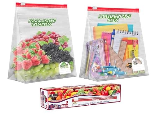 Shalimar Zip 'N' Slider Bags | Large (30.5 cm X 35.5 cm) | Pack of 15 Bags | Ziplock/Vegetable/Fruit/Fridge/Multi-Purpose Storage Bag | Reusable & Reclosable with Slider Lock | Color – Natural