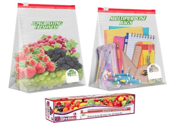 Image of Shalimar Zip 'N' Slider Bags | Large (30.5 cm X 35.5 cm) | Pack of 15 Bags | Ziplock /Vegetable /Fruit /Fridge /Multi-Purpose Storage Bag | Reusable & Reclosable with Slider Lock | Color - Natural