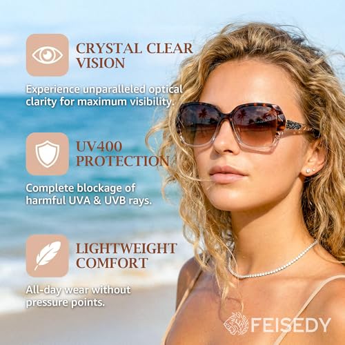 Image of FEISEDY Oversized Sunglasses for Women Square Polarized Sparkling Frame B2289