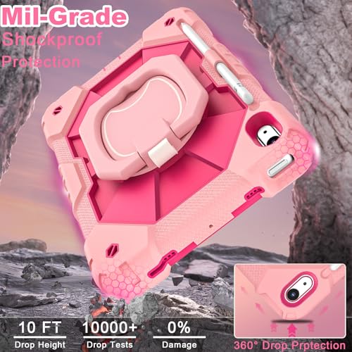 Image of WESOROL Case for iPad (A16) 11th Generation 11 Inch (2025) iPad 10th Generation 10.9 Inch (2022),Full-Body Drop Protection i Pad Case 10th Gen with Rotating Stand Screen Protector Pencil Holder,Rose