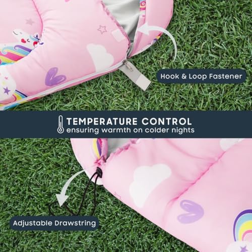 Wake In Cloud - Bolsa de Dormir para Niñas, Niños Pequeños, Camping, Ligera, Compacta, Exterior para 3 Temporadas, Diseño de Unicornios y Nubes miniatura 5