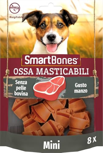 SmartBones Ossa masticabili Mini - Snack da Masticare al Gusto di Manzo per Cani di Piccola Taglia, Ossa dalla consistenza Morbida, Senza Pelle Bovina, 8 Pezzi