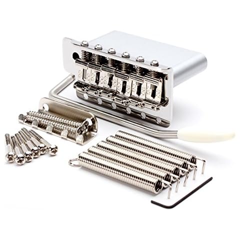Callaham Tremolo for Stratocaster, VINTAGE NARROW, retrofits Fender vintage trem. Mounting screw spacing: 2-7/32" (E-to-E). String Spacing: 2-1/16" (E-to-E). See FITMENT image to confirm fit. Cover