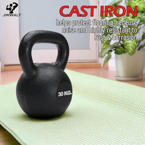 Image of Jimwalt Heavy Duty Enameled Cast Iron Kettlebell | Smooth Non-Slip Grip, Chip-Resistant Coating | Perfect for Strength Training & Home Gym (Enameled Coated 30KG)