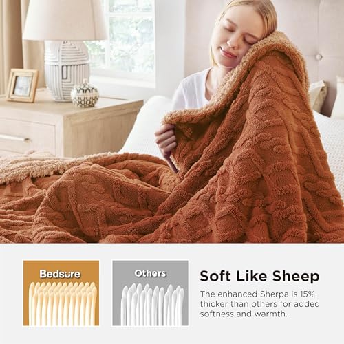 Bedsure Sherpa Fleece Blanket, Cable Jacquard Tufted, Warm, Orange, Queen by Bedsure - Used condition - Image 3