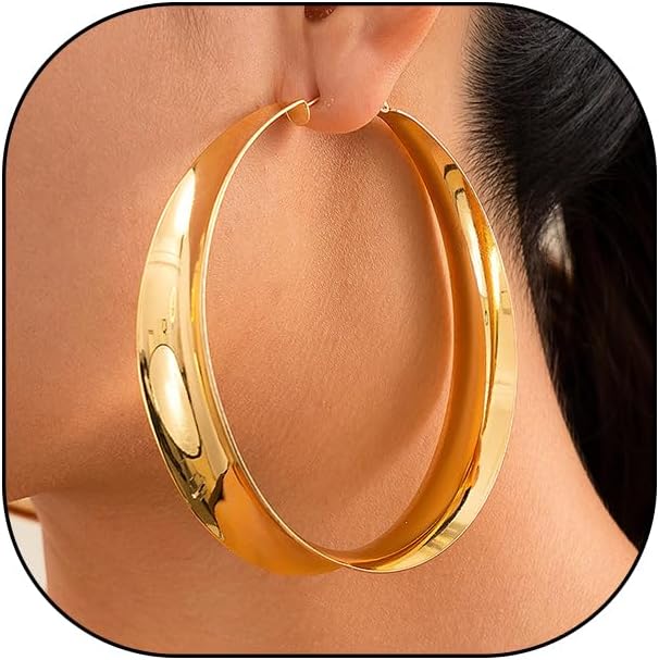 Chunky Hoop Earrings for Women Large Exaggerated Statement Hoop Earring Lightweight Wide Huggie Earring Trendy Circle Party Prom Jewelry Accessory