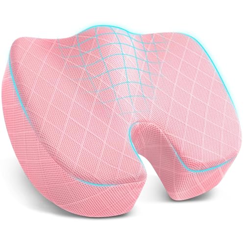 Image of TushGuard Office /Car Seat Cushion, Non-Slip Sciatica & Back Coccyx Tailbone Pain Relief Chair Pad, Memory Foam Butt Pillow for Computer Desk, Wheelchair, Driving (Pink, XX-Large)