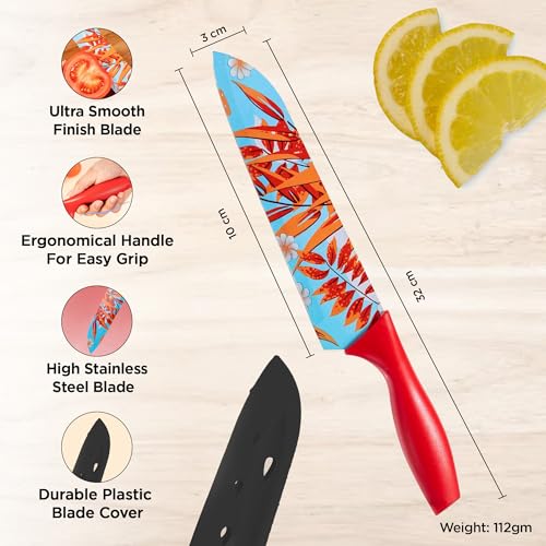 Image of UMAI Sharp Knife for Kitchen (7 Inch) Chef Knife | Chaku Knife | Printed Knife| Nife | Chopping Knife | Steel Kitchen Knife with Cover | Chopper Knife for Kitchen (Golden) (Red)