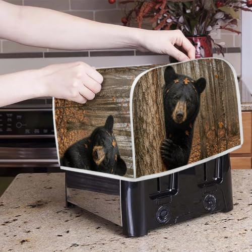 Image of Talayituse Forest Bear Maple Print 4 Slice Toaster Dust Covers Kitchen Small Appliance Cover, Stain Resistant Dust Protection Bread Machine Cover with Top Handle Autumn Decor, M