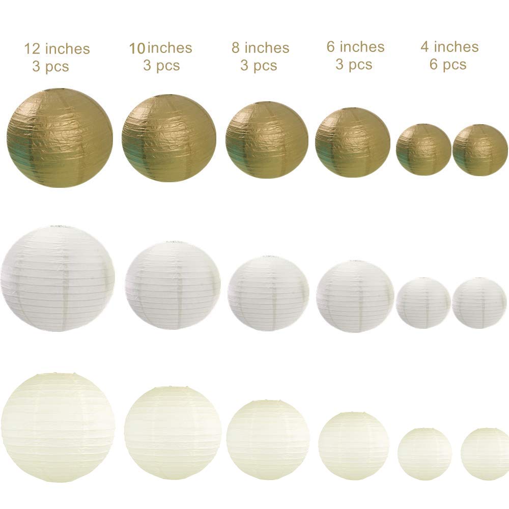 Lampion Papier, Lanterne Papier 18 Paquets 4 "-12" Blanc Beige Beige Papier Lanterne Boule Boule de Mariage Boule Papier Maigre Mariage fête fête
