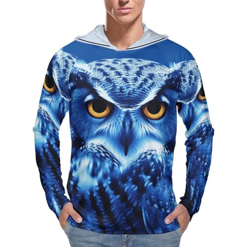 Men's Sun Shirts UPF 50+ Rash Guard Long Sleeve Sun Protection Hoodie Blue Owl Lightweight Shirt 3XL